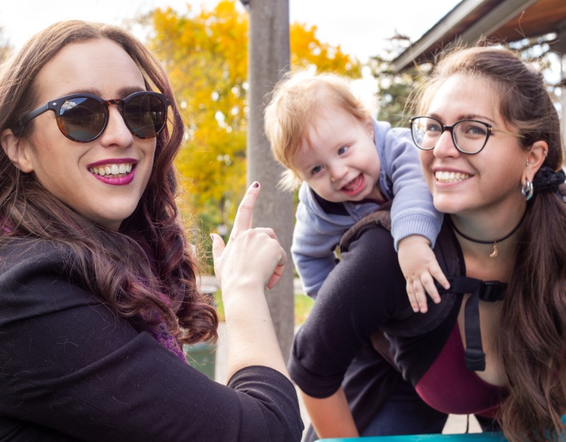 portrait of two women and a child